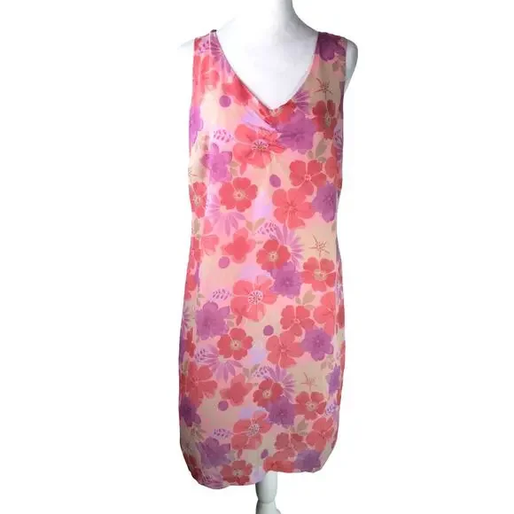 Vintage Old Navy Floral Sundress Babydoll Tea Length Pink 90s Y2K Barbiecore 10 - Picture 2 of 14